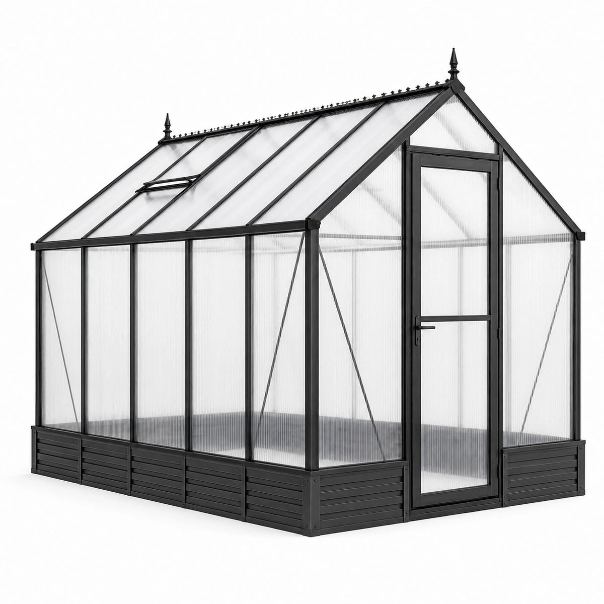 Serre de jardin en aluminium noir et polycarbonate translucide 310 × 190 × 220 cm avec porte battante et lucarne de toit