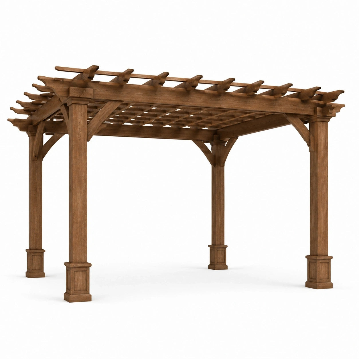 Pergola autoportante en bois massif brun avec toit ajouré, 488 × 366 × 310 cm