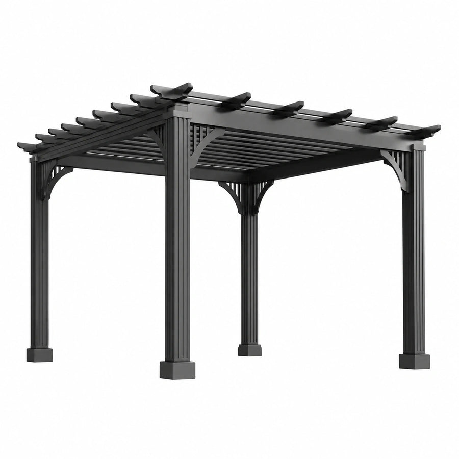 Pergola autoportante en aluminium noir à lames fixes, 400 × 300 × 250 cm