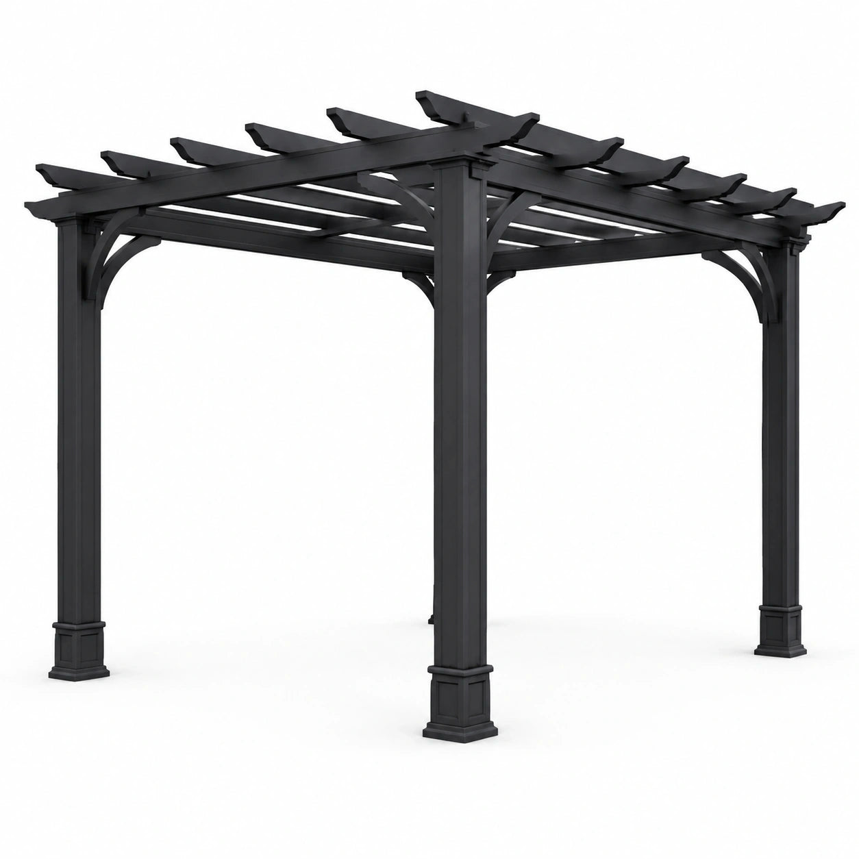Pergola de jardin en aluminium noir à toit ajouré, 305 × 305 × 244 cm