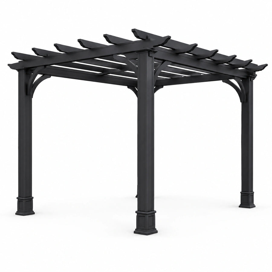 Pergola de jardin en aluminium noir à toit ajouré, 305 × 305 × 244 cm