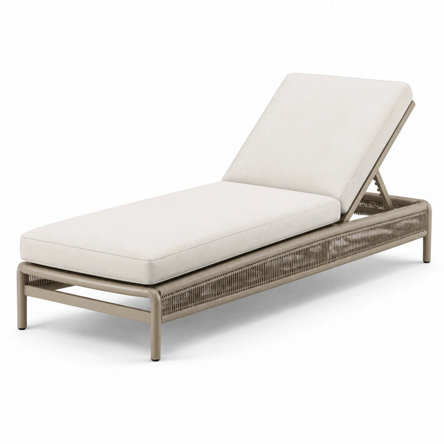 Bain de soleil inclinable en métal et corde tressée écru et taupe, 200 × 75 × 95 cm