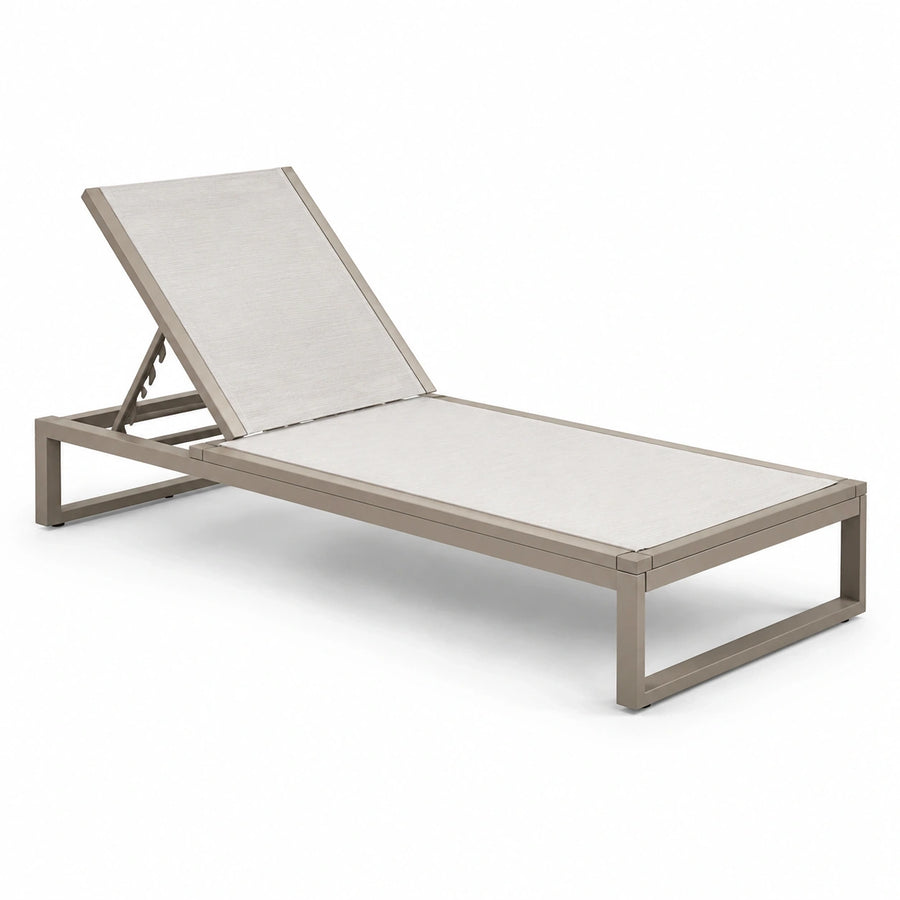 Bain de soleil inclinable en aluminium taupe et textilène beige, 198 × 65 × 95 cm