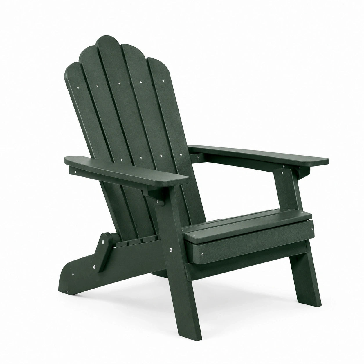 Fauteuil Adirondack vert foncé en matériau synthétique avec dossier haut à lattes, 83 × 78 × 96 cm